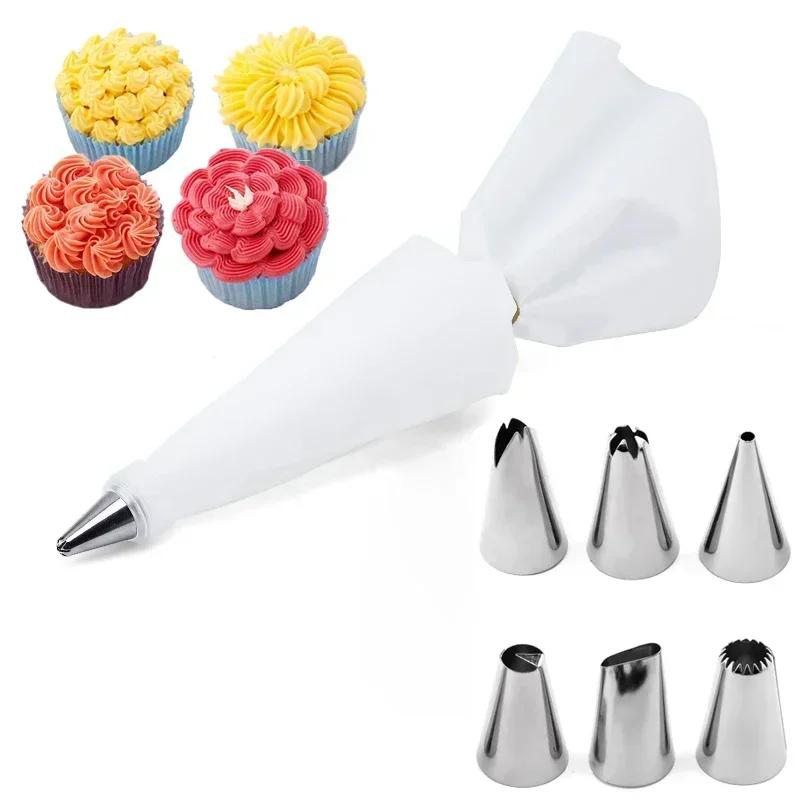 

6-24 Pcs Set Pastry Bag and Stainless Steel Cake Nozzle Kitchen Accessories For Decorating Bakery Confectionery Equipment