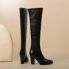 Krazing Pot Microfiber Round Toe High Heels Over-the-knee Boots Size 46 Size 45 Slip On Plus Size Women Over-the-knee Boots