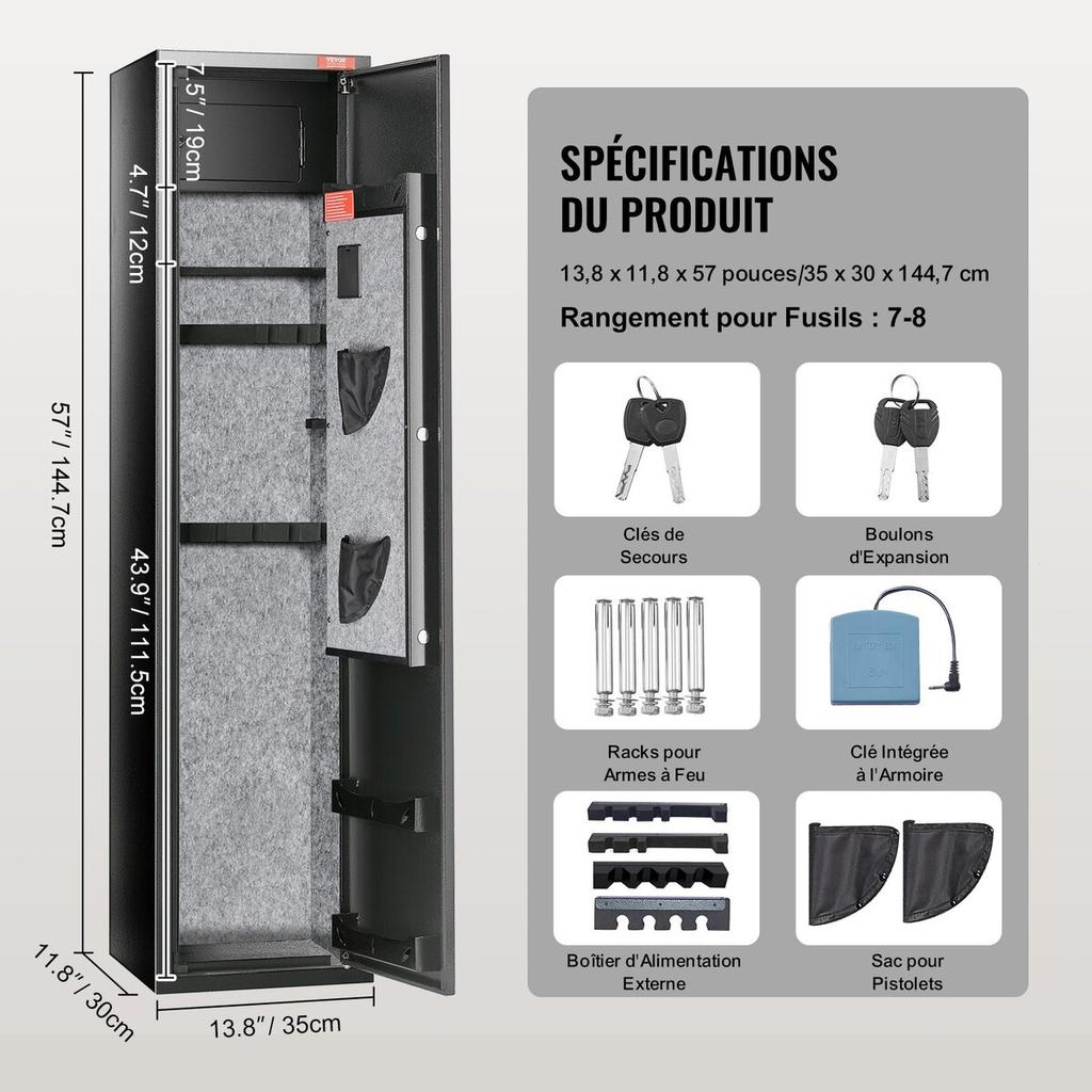 7-8 Rifles Gun Safe, Rifle Safe with Digital Keypad & Lock, Gun Storage Cabinet for Shotguns with Built-in Storage Locker, Removable Storage Shelf for