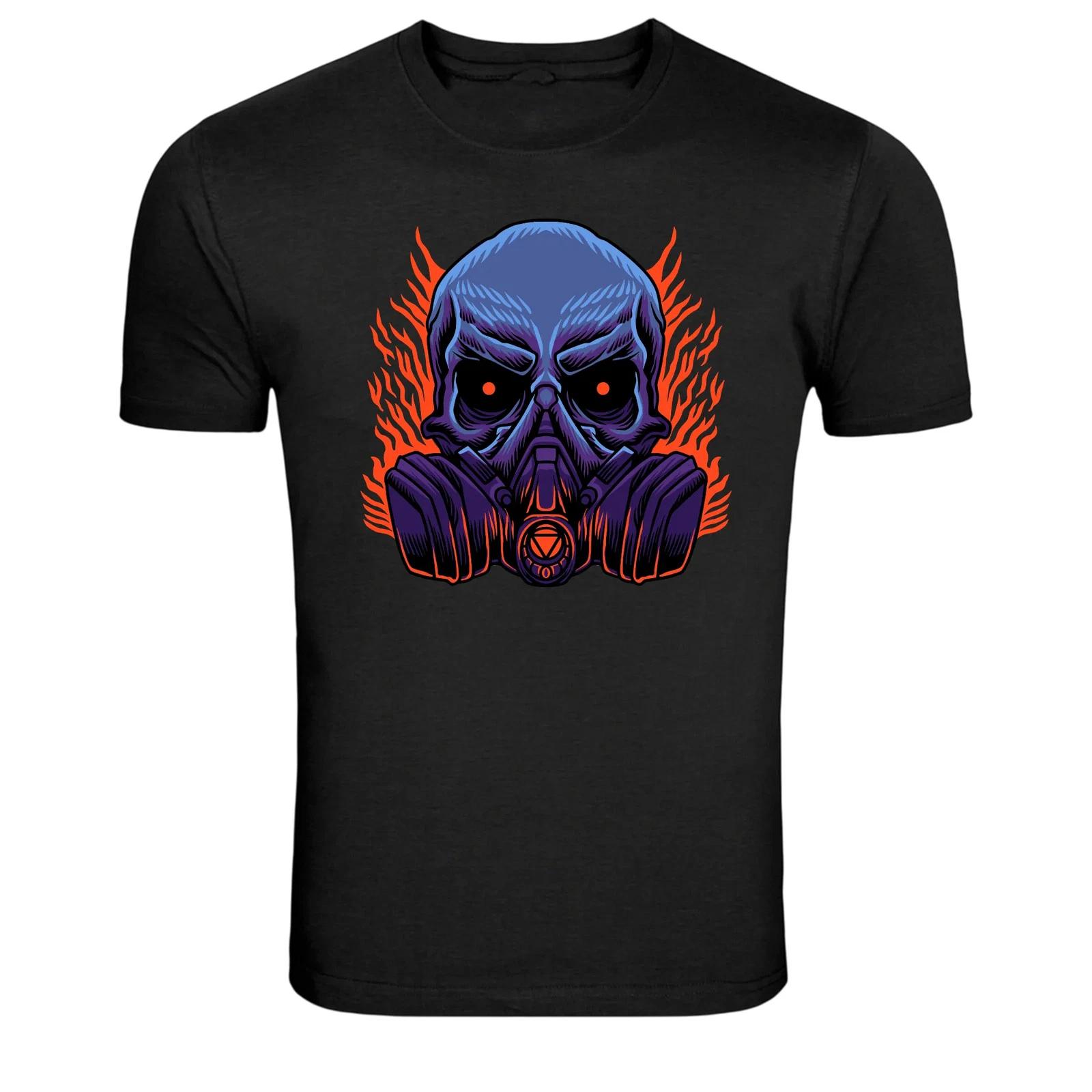 Skull Gas Mask Toxic Fire Graphic T-Shirt M
