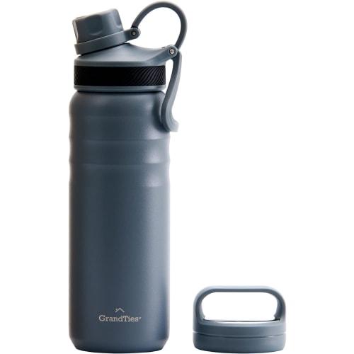 GRANDTIES Premium Vacuum Insulated Water Bottle, Stainless Steel Wide Mouth, 709ml - Includes Two Lids & Easy-to-Clean Large Opening (Stone Gray)