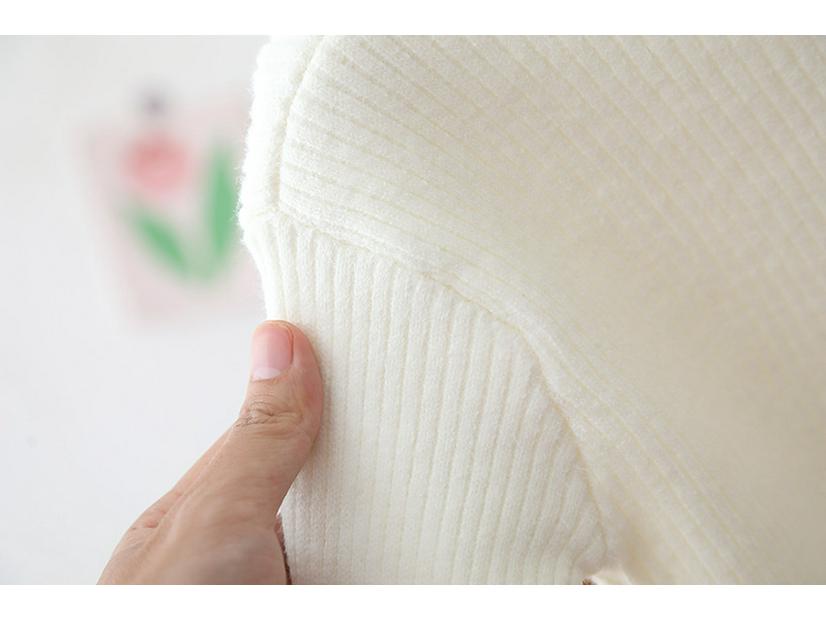 Girls' Velvet Ruffle Sweater: Half-High Collar, Knitted, Plus Velvet Layer, Warm for Autumn & Winter