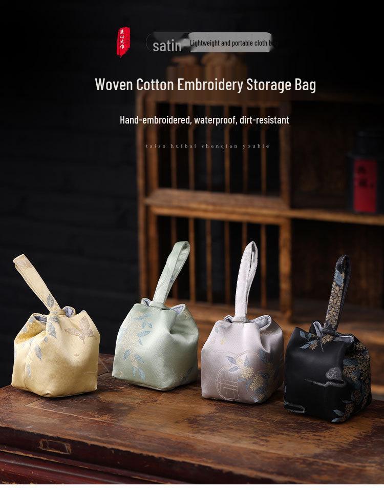 Chinese Brocade Tea Cup & Jewelry Storage Bag - Portable Thickened Pouch for Host Use & Buddhist Beads