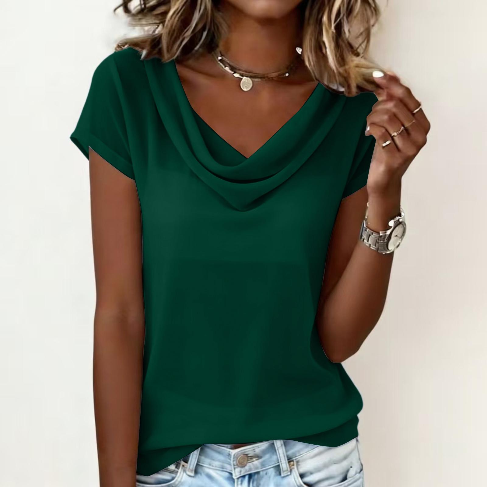 

Women’s Short Sleeve Loose Fit Drape Neck Top Casual Relaxed Style Basic T-Shirt Comfortable Soft Fabric Versatile Design for Everyday Wear XL
