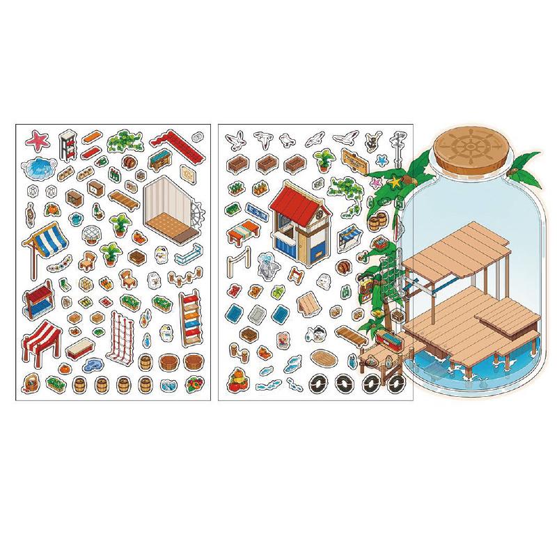 3Sheets/Bag Sticker Pack Kawaii Open Today PET 2.5D Scenery Stickers For Scrapbook Journal Planner DIY Stationery Decoration