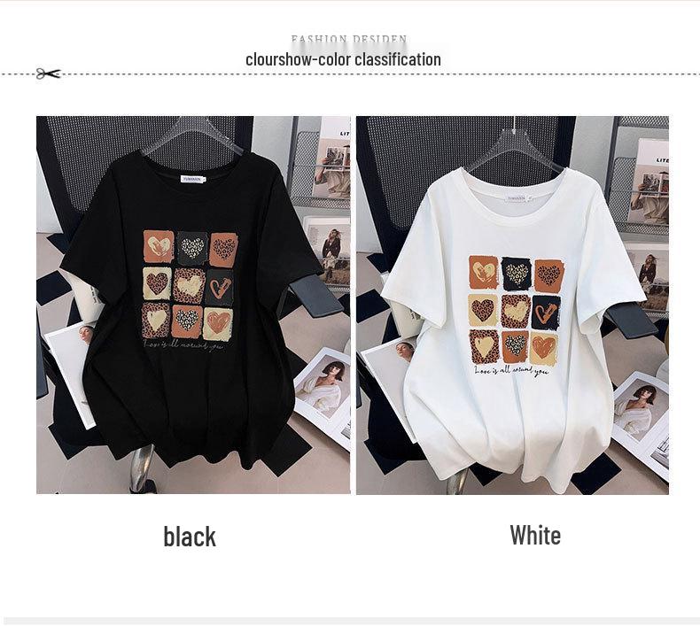 Plus Size Women's Mid-Length Loose Fit Round Neck Short Sleeve T-Shirt (200/300/350 Jin)