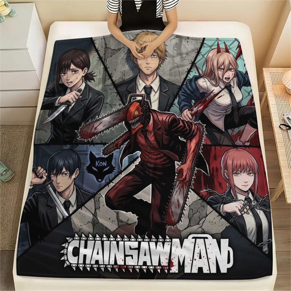 1PC Chainsaw Man Patterned Flannel Blanket Suitable For All Seasons For Home Decor Warmth And Comfort Gifts Holiday Present