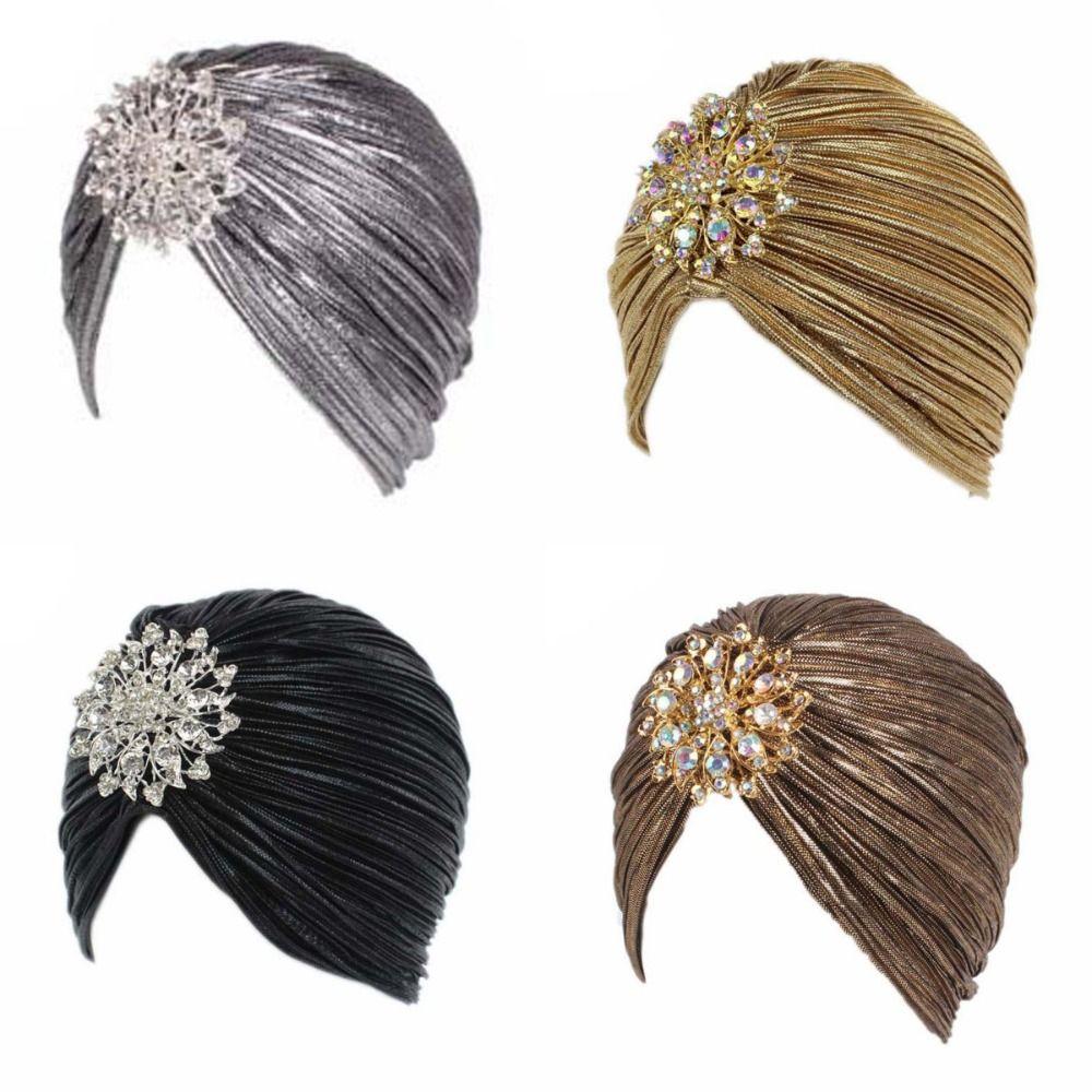 Chemo Cap Luxury Indian Hat Pleated Elastic Beanies Ethnic Style Women Turban Cap Hair Accessories