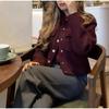 Fashion Women Soft Tweed Bomber Jacket O-Neck Long Sleeve Pockets Buttons Loose Woolen Coat Female Streetwear