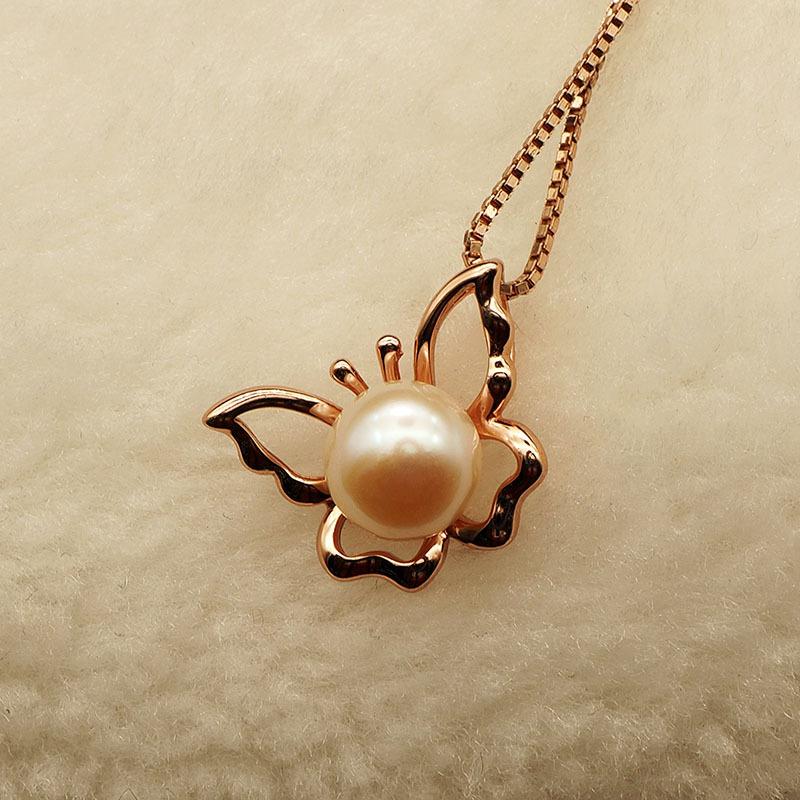 S925 Sterling Silver Gold-plated Pearl Simple and Fashionable Women's Butterfly Necklace
