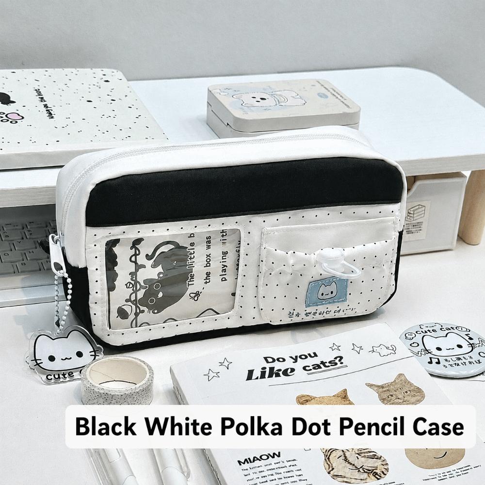 Black White Pen Bag Polka Dot Pencil Pouch Korean Pen Storage Organizer Gift