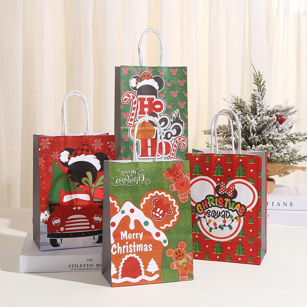 4/8/12pcs Christmas Kraft Paper Handbags Xmas Holiday Gift Bags Cristmas Navidad Decoration New Year Candy Cookie Packing Bag