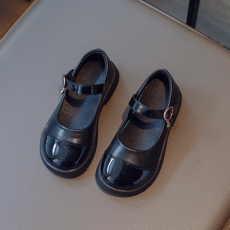 

Girls Flat Shoes Round Toes Sweet Kids Leather Shoes Non-slip Soft Sole 2025 New Children Princess Shoes Ins Trendy Comfort PU 23 чёрный