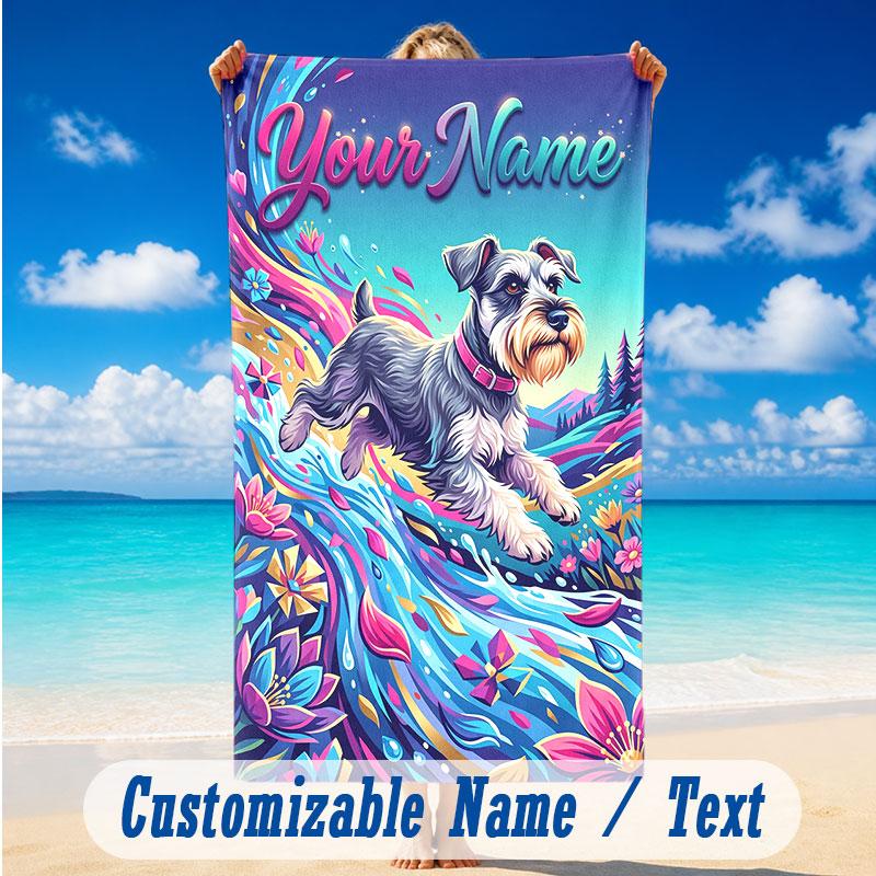 Dog Theme Beach Towel Personalized Custom Name & Text Soft Quick Dry Beach Towel for Swimming Travel