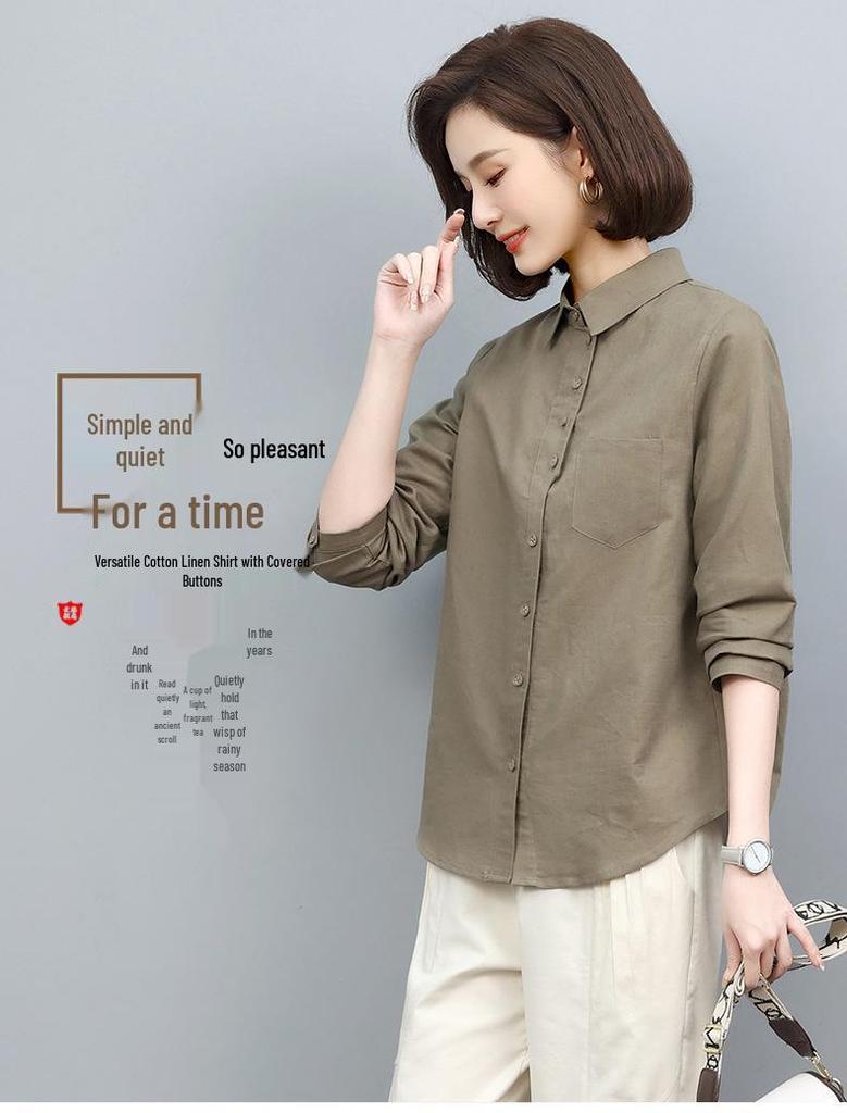 Casual Cotton Linen Long Sleeve Shirt for Women - 2024 Spring/Autumn Plus Size Fashion Loose Fit Top