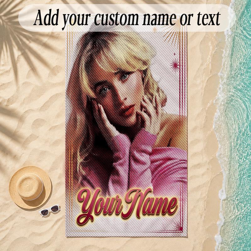 Beach TowelSabrina Carpenter Custom Name Text Personalized Soft Towel for Beach Pool Indoor Home Decor Gift