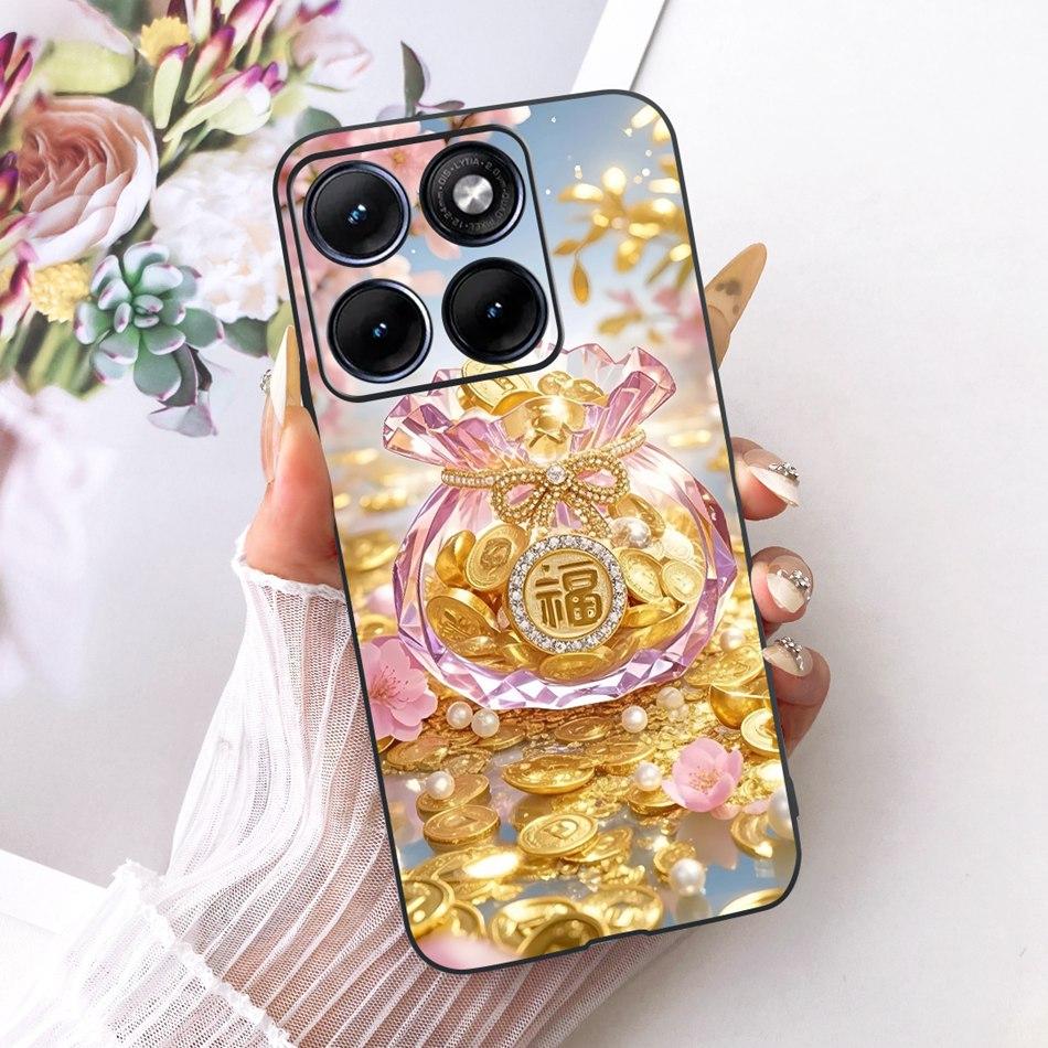 Für Motorola Edge 70 Fusion Niedliche Blume Schmetterling Katze Bemalte Hülle Für Motorola Edge70 Fusion 5G Schwarzes Silikon Weiche Handyhüllen