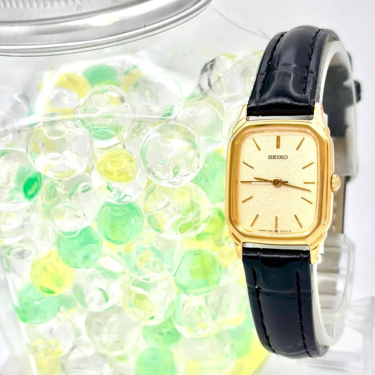[New battery] SEIKO Seiko ladies watch gold rectangular 7321-6270 918082 new belt
