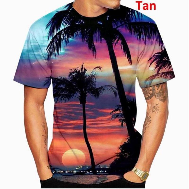 Men's Summer Printed Shirt Palm Motif Short Sleeve Loose Breathable Summer Holiday Beach Hawaiian Tees Tops
