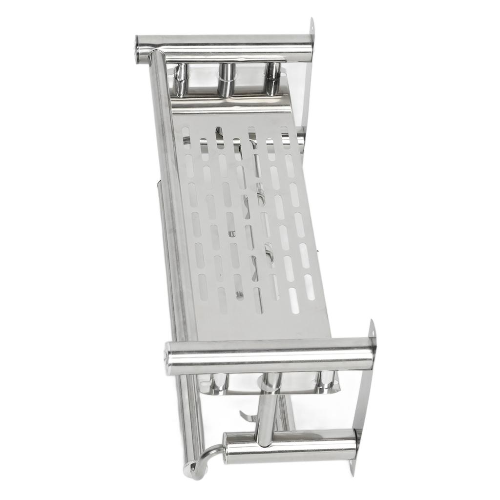 15.7in Bathroom Shelf Wall Mounted 201 Stainless Steel Waterproof Corrosion Prevention Towel Rack with Hooks for Shower