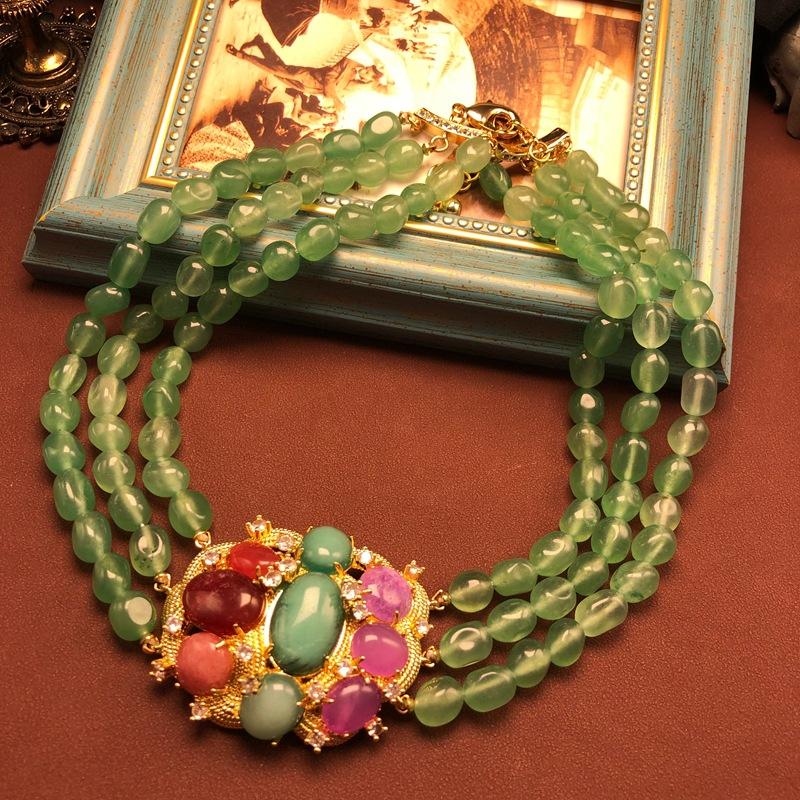Exquisite Stone Beaded Multi-layer Necklace Copper Wax Inlaid Colored Stone Pendant Necklace High-end Jewelry for Women