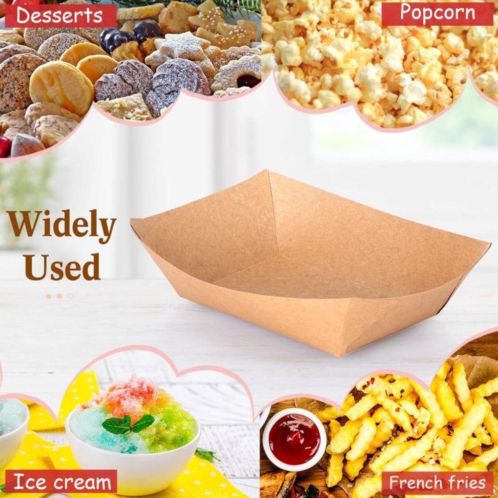 50Pcs Boat Shape Kraft Paper Food Containers Sturdy Durable Snack Bowl  Picnic Camping