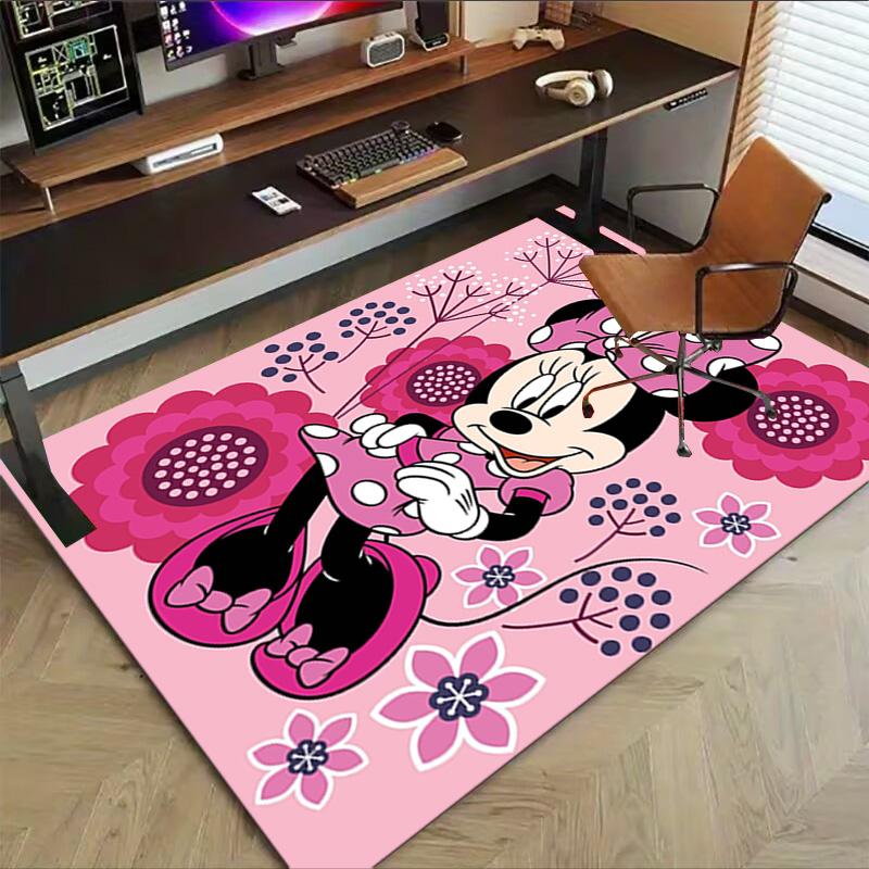 Ružový záhradný koberec Minnie Mouse do herne, spálne, obývacej izby, k pohovke, Domáca dekorácia, Detský koberec do hernej zóny, Protišmyková podložka
