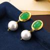 French Baroque Natural Green Agate Cotton Bead Earrings