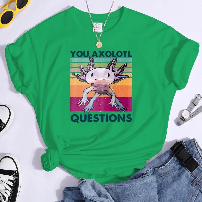 

Футболка с забавным принтом I Axolotl Questions для женщин и мужчин, повседневная футболка с графическим принтом, симпатичные футболки с принтом Salamander, классные футболки XXXL зелёный