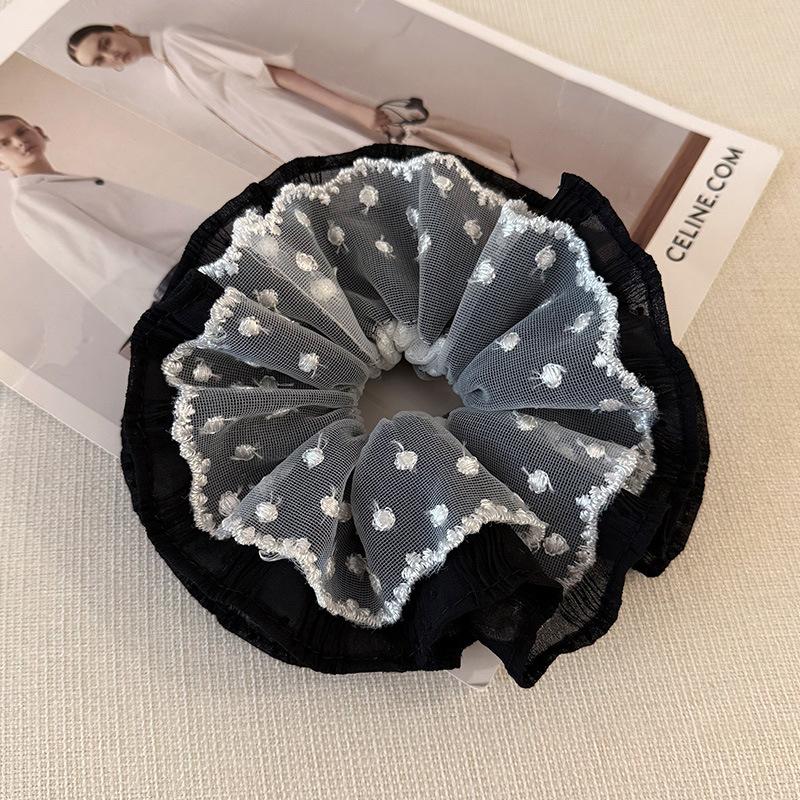 Fabric Spotted Lace Flower Double Large Intestine Hair Band Fashion Temperament Atmosphere Elegant High Sense Simple Hair Accessories