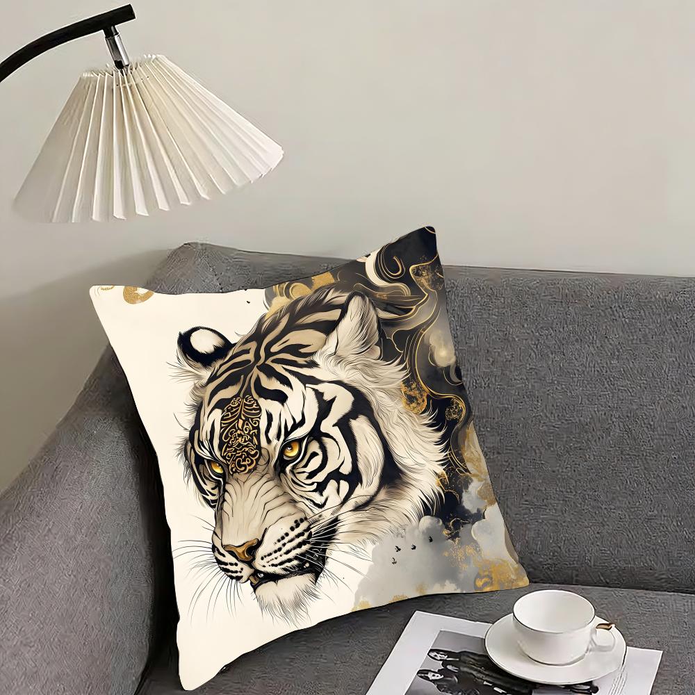White Tiger Cool Cushion Cover Pillowcase Ultra Soft Skin Friendly Fabric Cloud Like Comfort  Concealed Zipper
