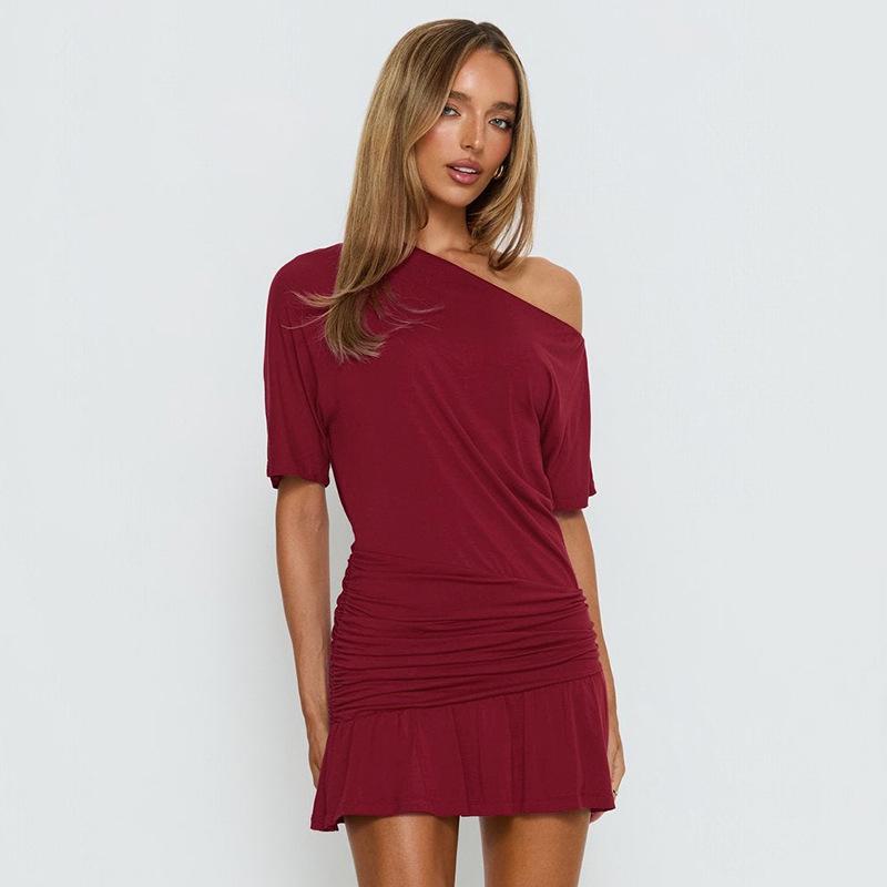 Europäisches & Amerikanisches Damen Freizeit Minikleid schulterfrei - Einfarbig, Vielseitig für Frühling/Sommer.