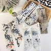 Long Ink Painting Silk Scarf Minimalist Style Ribbon Headband Retro Long Silk Scarf  Lady