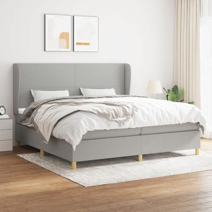 3128389 vidaXL Lit à sommier tapissier avec matelas Gris clair 200x200cm Tissu