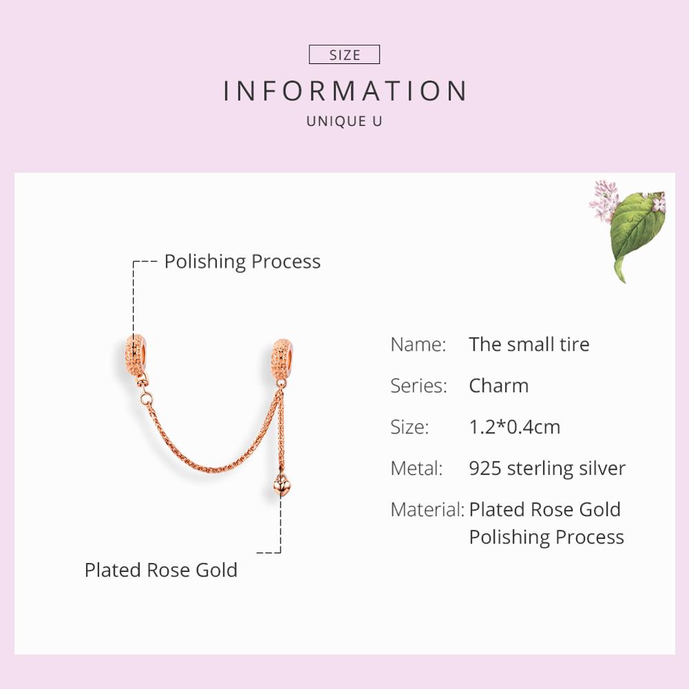 WOSTU 100% 925 Silver Safety Chain Rose Gold Charm Fit Original Bracelet Pendant Women Wedding Luxury Jewelry CQC1112-C