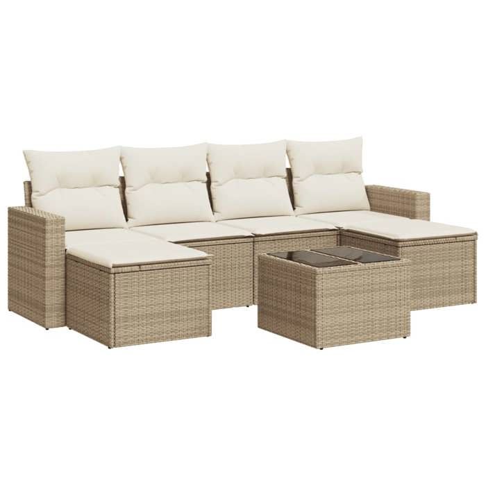 VidaXL Salon de jardin avec coussins 7 pcs beige résine tressée 3251665
