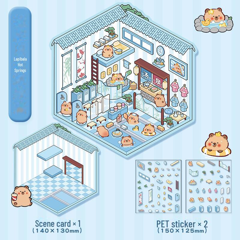 3D Cute Cartoon Hut Landscaping Stickers for Decompression and Scrapbooking