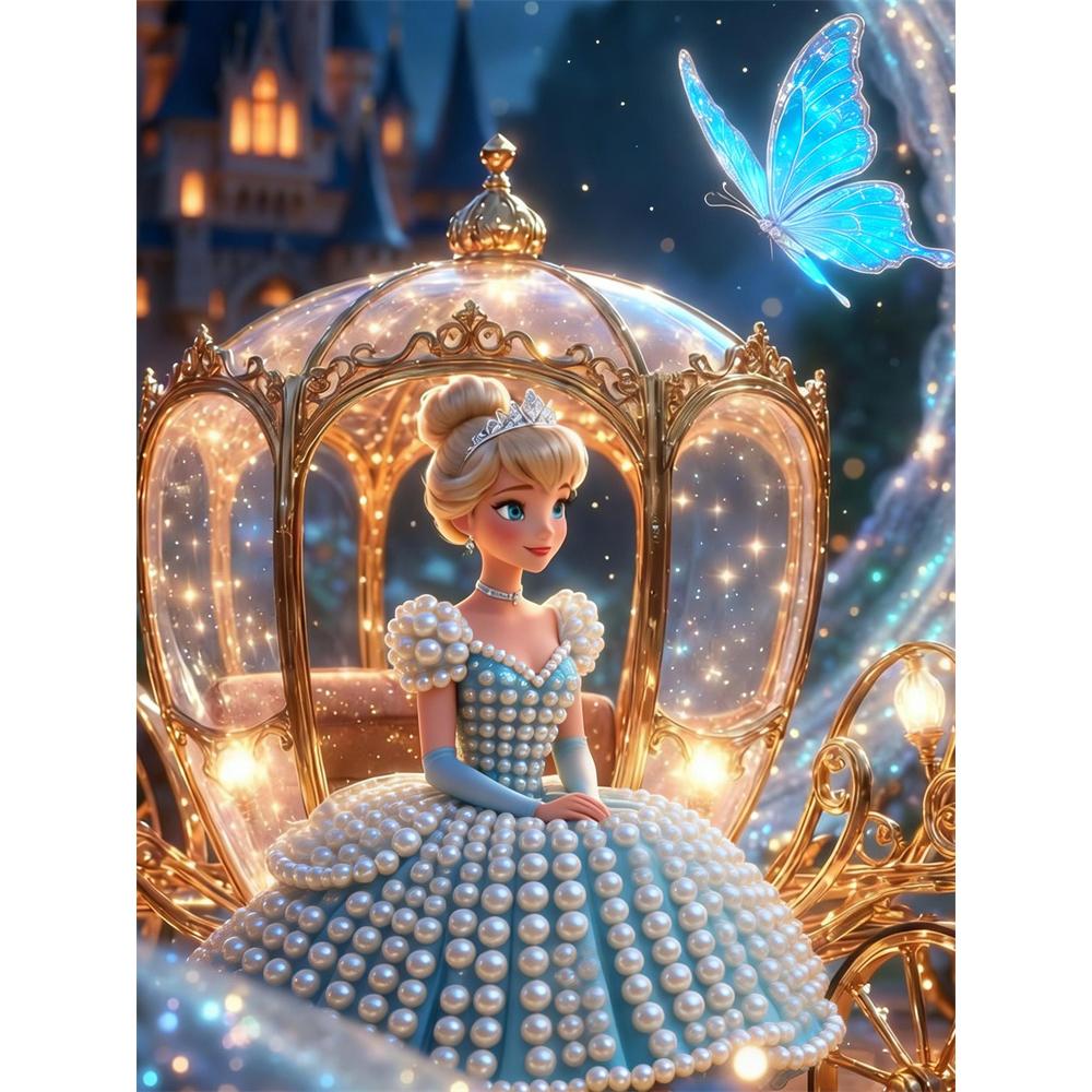 

Disney Pearl Painting Set Cinderella in A Pumpkin Carriage Exquisite and Sparkling Artwork Perfect for Home Wall Decoration and Handmade Gifts 35x45cm