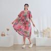 Dimanaf 2025 Women Plus Size Pink Summer Dress Casual Floral Dress Basic Vintage Loose Long Dress