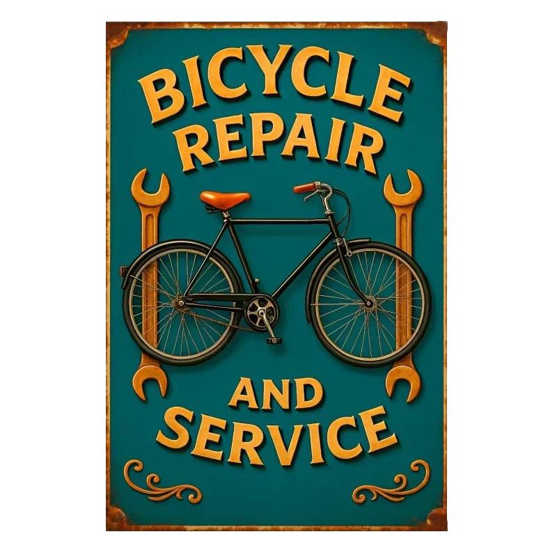 

Rustic Green Bicycle Repair Metal Sign with Orange White Accents Perfect Decor for Home Garage Bar and Cafe 20x30cm