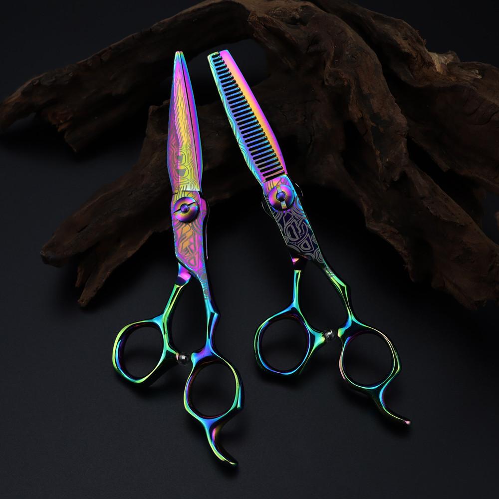 

Профессиональные 6-дюймовые ножницы класса люкс Rainbow Damascus Hair Scissor Ножницы для стрижки волос Филировочные ножницы Парикмахерские ножницы