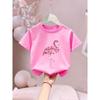 European Sizes 'Love Flamingo' Valentine'S Day Happy Letter/Cartoon Print, Girls' Clothing Short Sleeve T-Shirt And Cool Breathable for Summer Wear