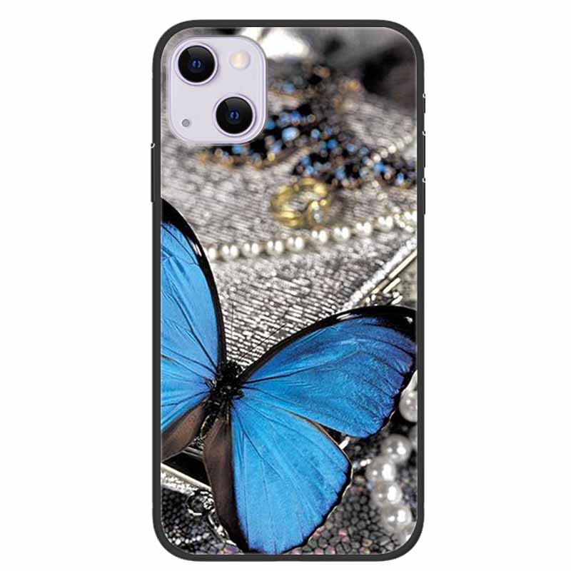 For iPhone 14/14 Plus Case Black Silicone Soft TPU Luxury Flower Animal Back Cover For iPhone 14/14 Plus New Shells for iPhone14