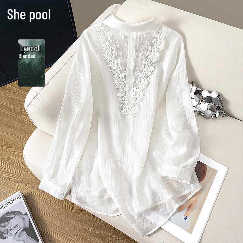Shechi Women s Loose Fit Lace Seven-Quarter Sleeve Blouse One Size