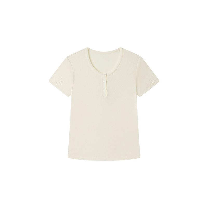 Summer Tencel Acetate Linen Short-Sleeve Women's New Knitted Slim-Fit Top