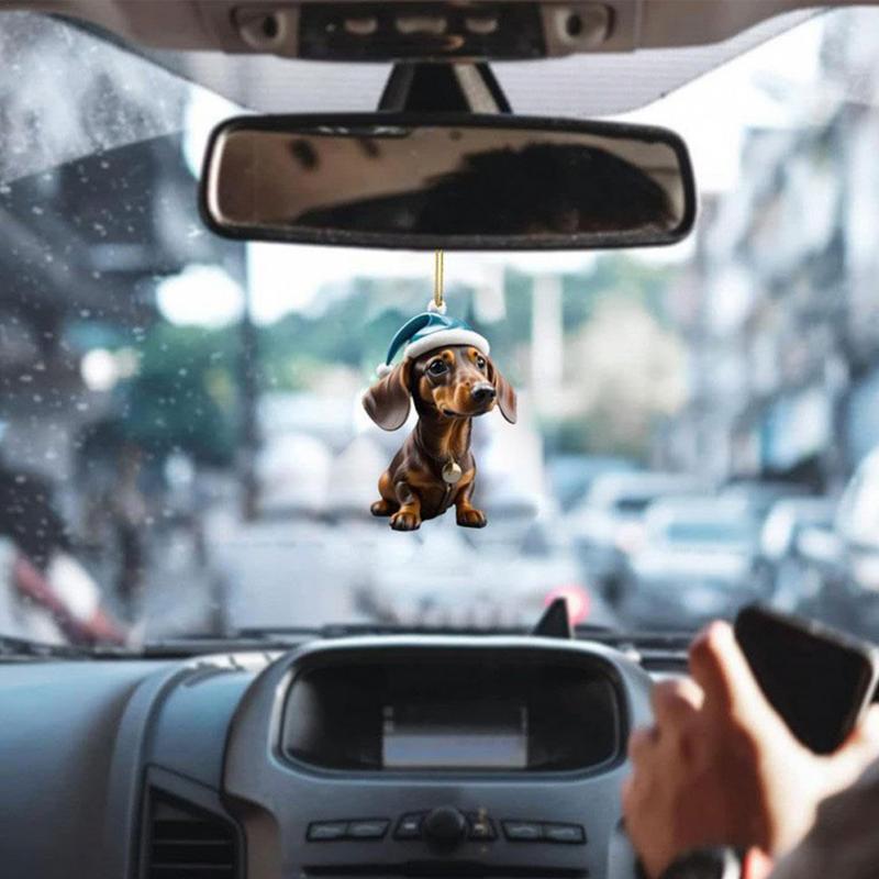 Christmas Acrylic Dog Pendant 2D Acrylic Christmas Dog Ornaments Festival Dachshund Set For Car Backpacks Doors