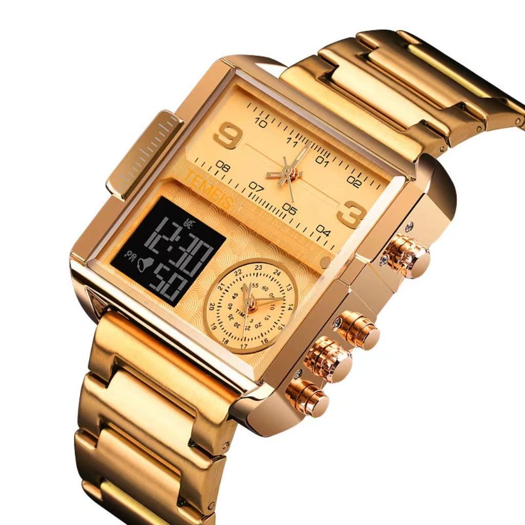 Temeshi 8160 Square Waterproof Watch Three-Time Large Dial Men'S And Women'S Electronic Watch Luminous Chronograph