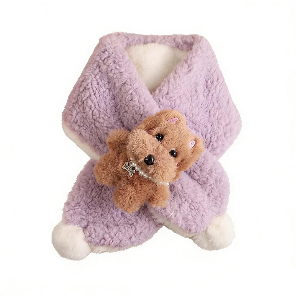 Cute Cartoon Material Baby Bears Scarf Thickened Warm Soft Texture Cross Neckerchief Windproof Warm Neckerchief Student Other фиолетовый