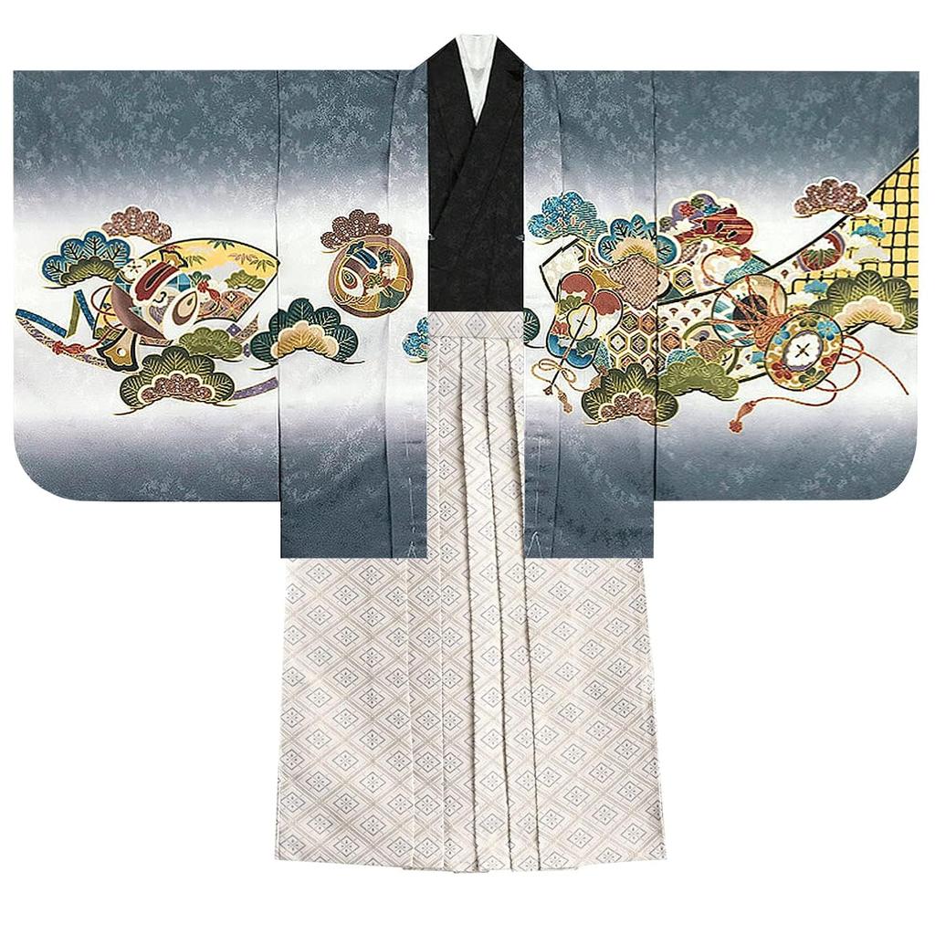 Kimono Full Set and Eba A Hawk Drum Gray Narihira [KYOETSU] 5-Year-Old Boy's Shichi-Go-San Set, (Haori Hakama), 753, ((06) - + Diamond)