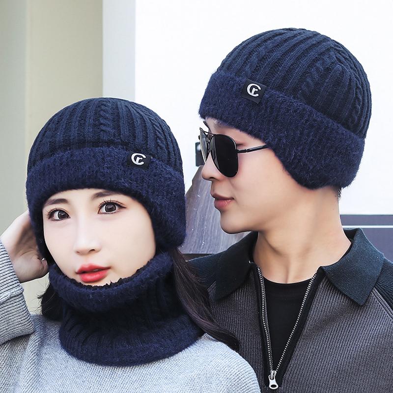 Wool Hat Scarf Two-Piece Winter Knitted Hat for Men Women Outdoor Riding Windproof Ear Protection Warm Hat